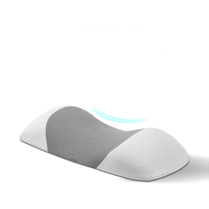 Fitlybuy grey and white ergonomic memory foam lumbar support pillow with a curved, contoured design on a white background.