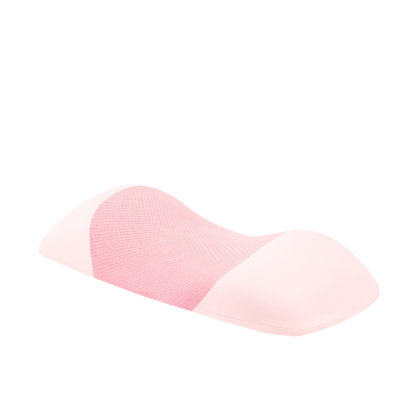 Light pink Fitlybuy memory foam lumbar sleep pillow with a textured center panel against a white background.