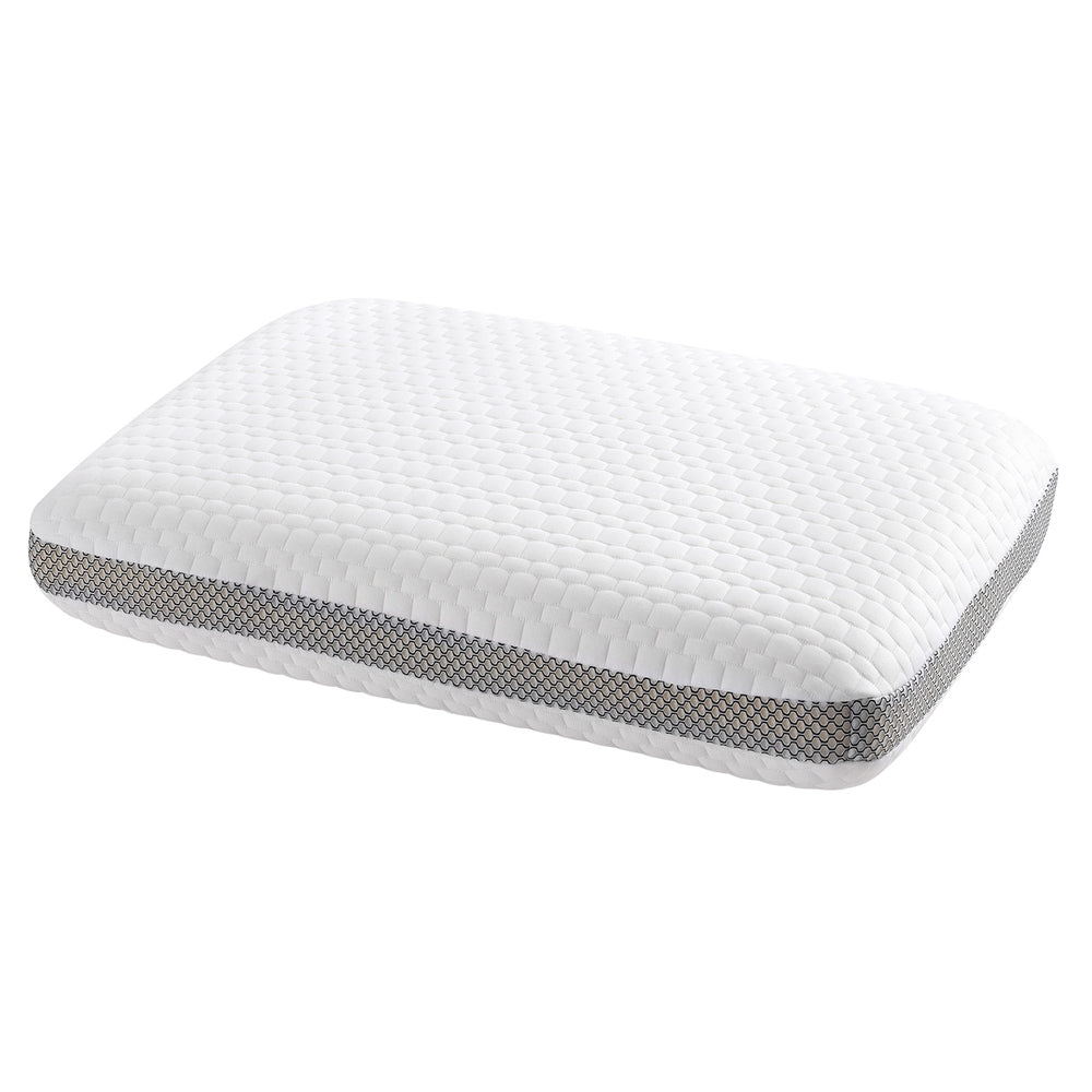 Fitlybuy white memory foam pillow with a textured knit cover and a breathable grey side mesh panel on a white background.
