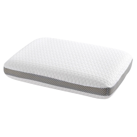 Fitlybuy white memory foam pillow with a textured knit cover and a breathable grey side mesh panel on a white background.