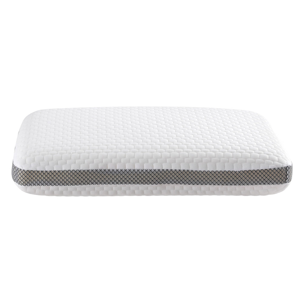 Fitlybuy white memory foam pillow with textured cover and grey breathable side panel, isolated on a white background.