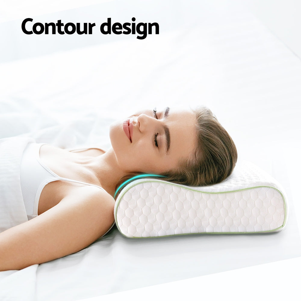 Woman sleeping on a white Fitlybuy memory foam neck pillow with a contoured, textured surface for adaptive support.