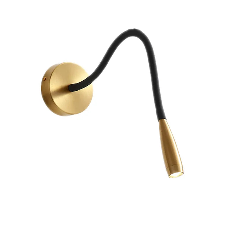 Fitlybuy TrendyShine wall lamp with gold base, flexible black arm, and adjustable LED spotlight head on white background.