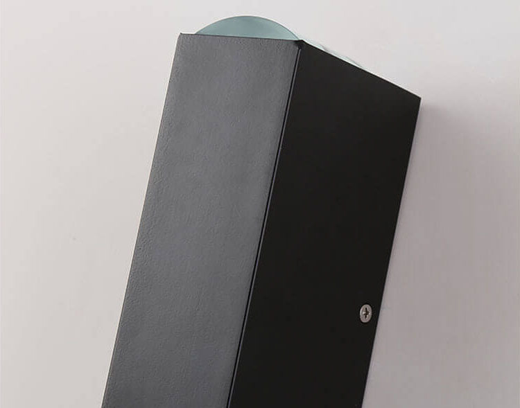 Fitlybuy rectangular matte black waterproof LED outdoor wall light mounted on a plain white wall.