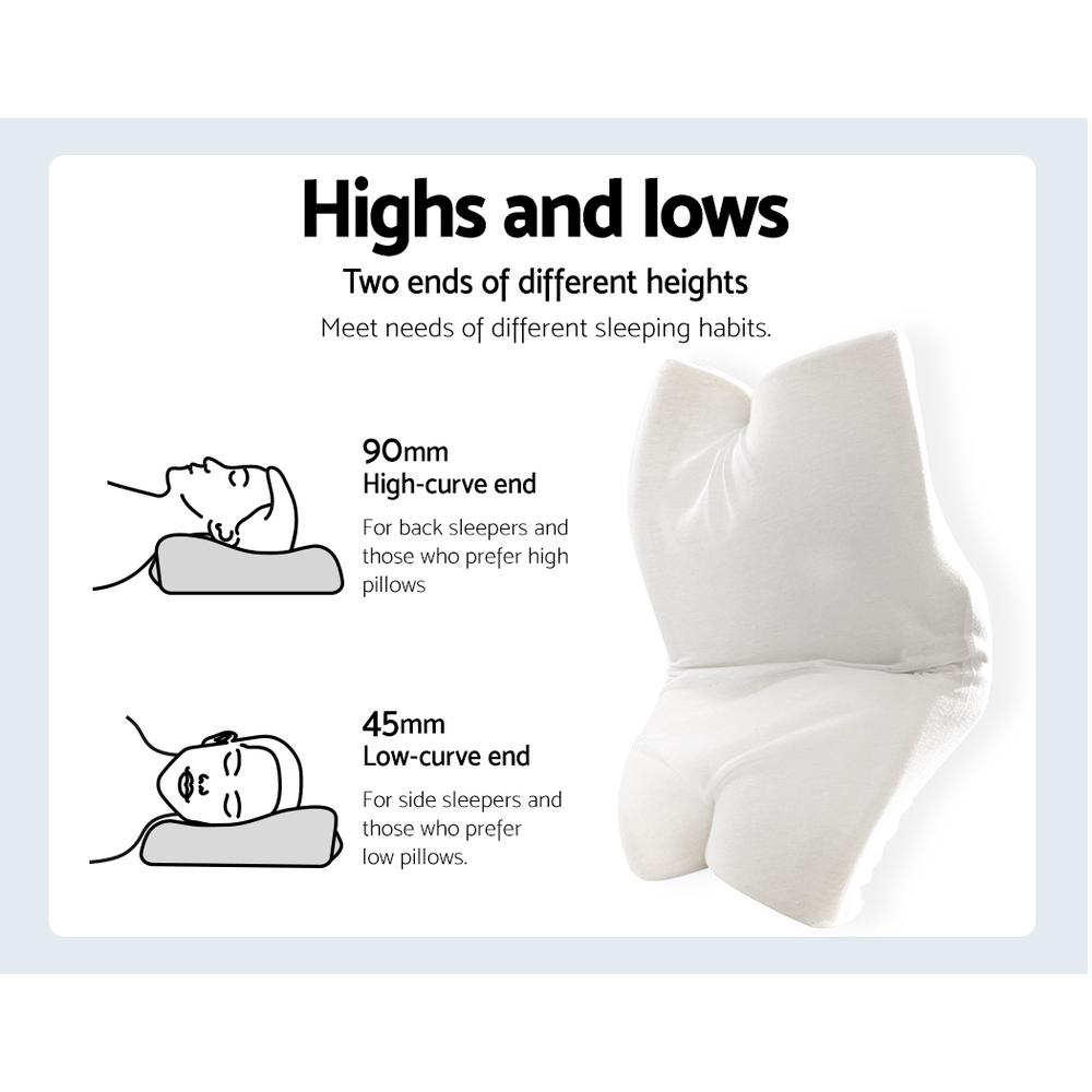 Fitlybuy Dream Align memory foam pillow with adaptive high and low ends for custom sleeping support.
