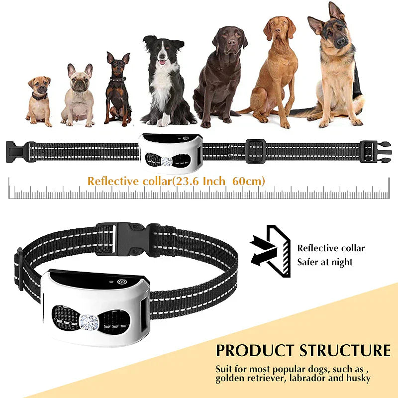 Fitlybuy 2-in-1 waterproof dog collar with white receiver and adjustable, reflective black strap for all dog sizes.