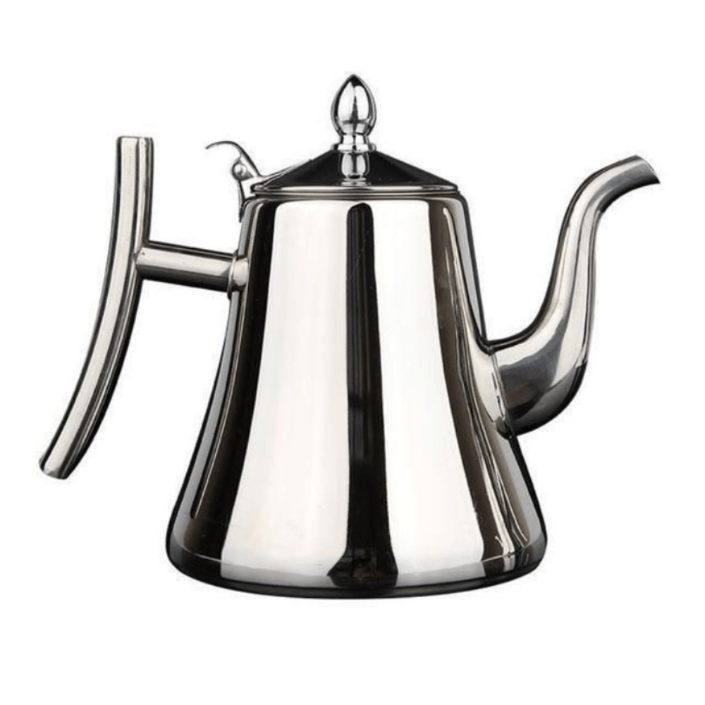 Fitlybuy 1.5L stainless steel induction kettle with a classic polished silver finish, long spout, and ergonomic handle.