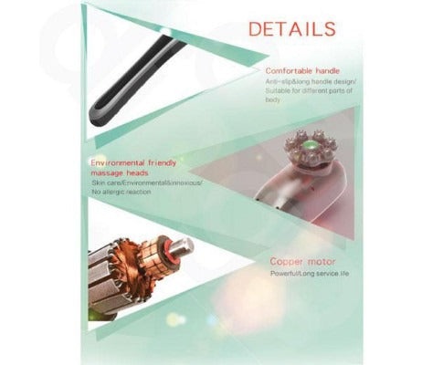 Fitlybuy body hammer massager features a long handle, copper motor, and eco-friendly massage heads for deep tissue relief.