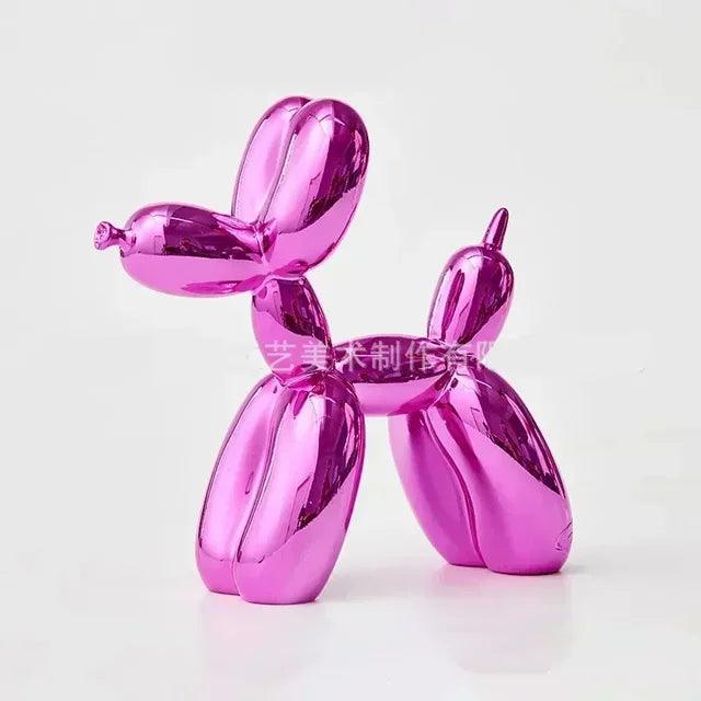 Fitlybuy metallic pink balloon dog sculpture with a reflective, playful modern design for home decor on a white background.