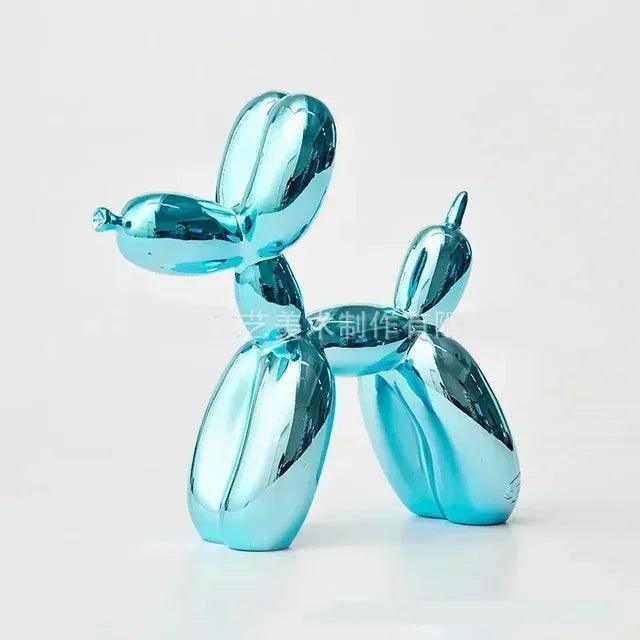 Glossy, metallic cyan balloon dog sculpture with a modern, playful design, perfect for unique home decor.
