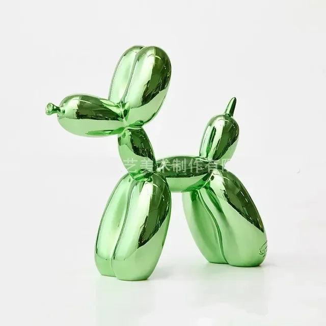 Glossy green balloon dog sculpture with a modern, reflective finish, isolated against a plain white background.