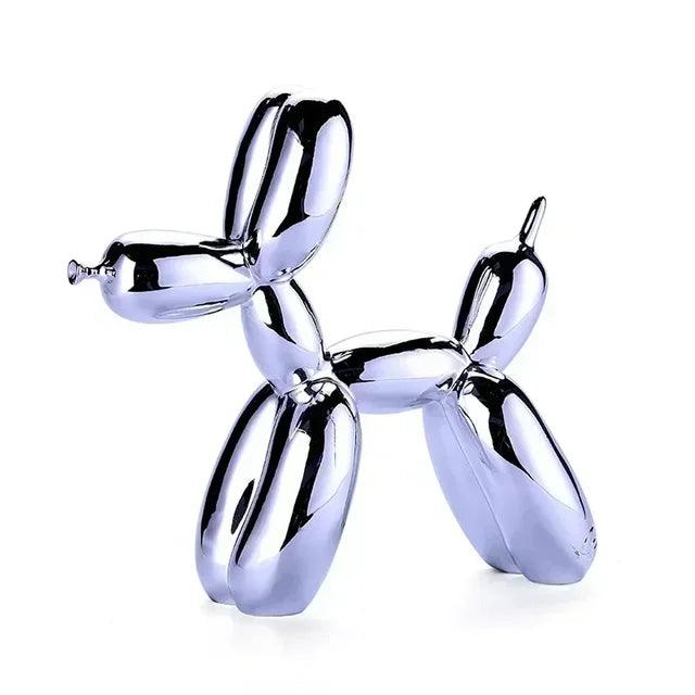 Fitlybuy shiny silver balloon dog sculpture for modern home decor, featuring a reflective, playful aesthetic.