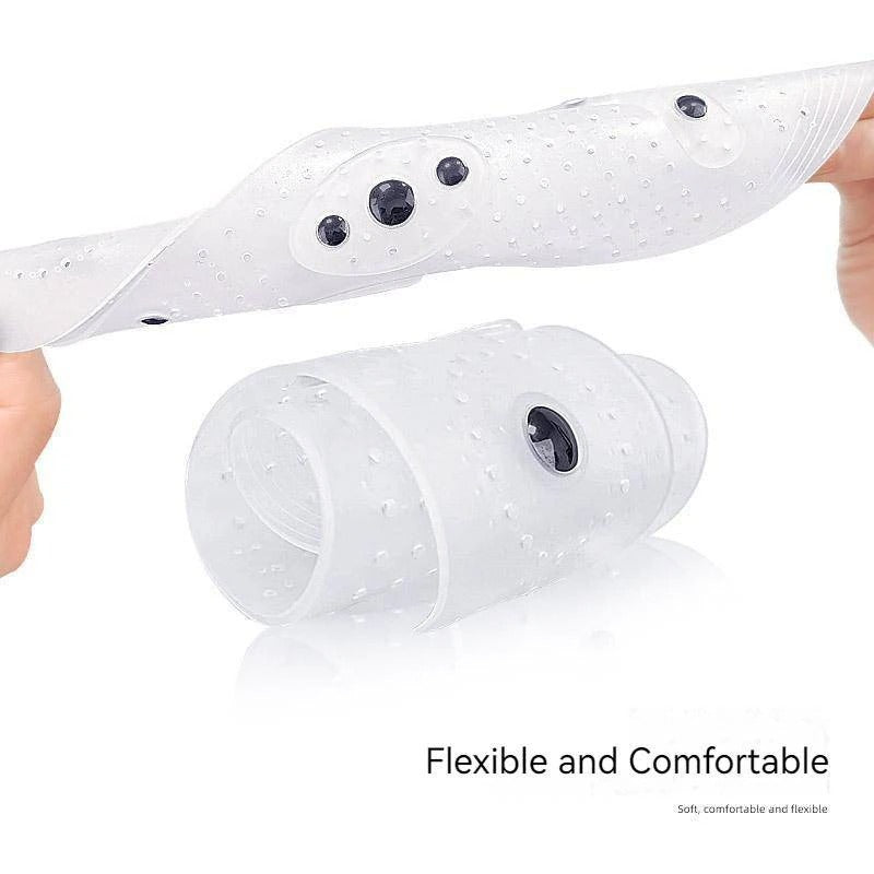 Flexible, clear Fitlybuy magnetic acupressure insoles with comfort-flex support and integrated massage magnets.