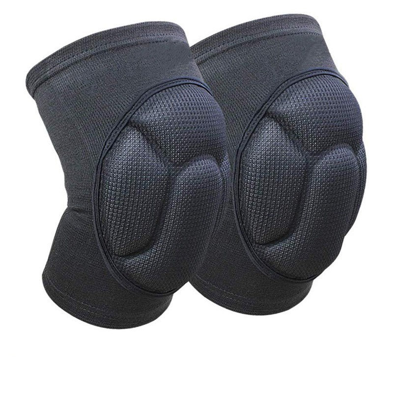 Pair of black Fitlybuy sports knee pads with thick, shock-absorbing cushioned padding, isolated on white.