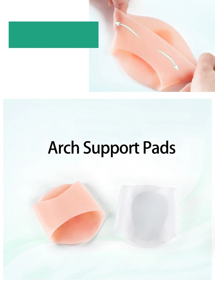 Fitlybuy 2-pack nude, flexible silicone arch support insoles for flat feet with ComfortFlex cushioning.