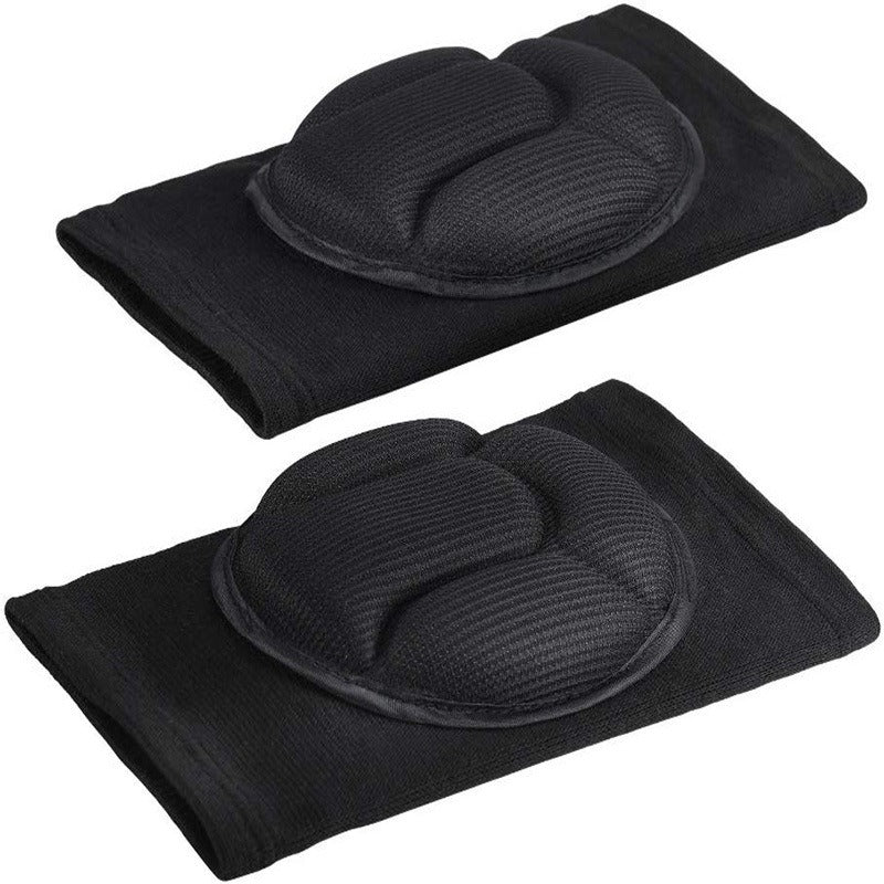 Two black Fitlybuy sports knee pads featuring thick, cushioned, shock-absorbing padding on a soft fabric sleeve.