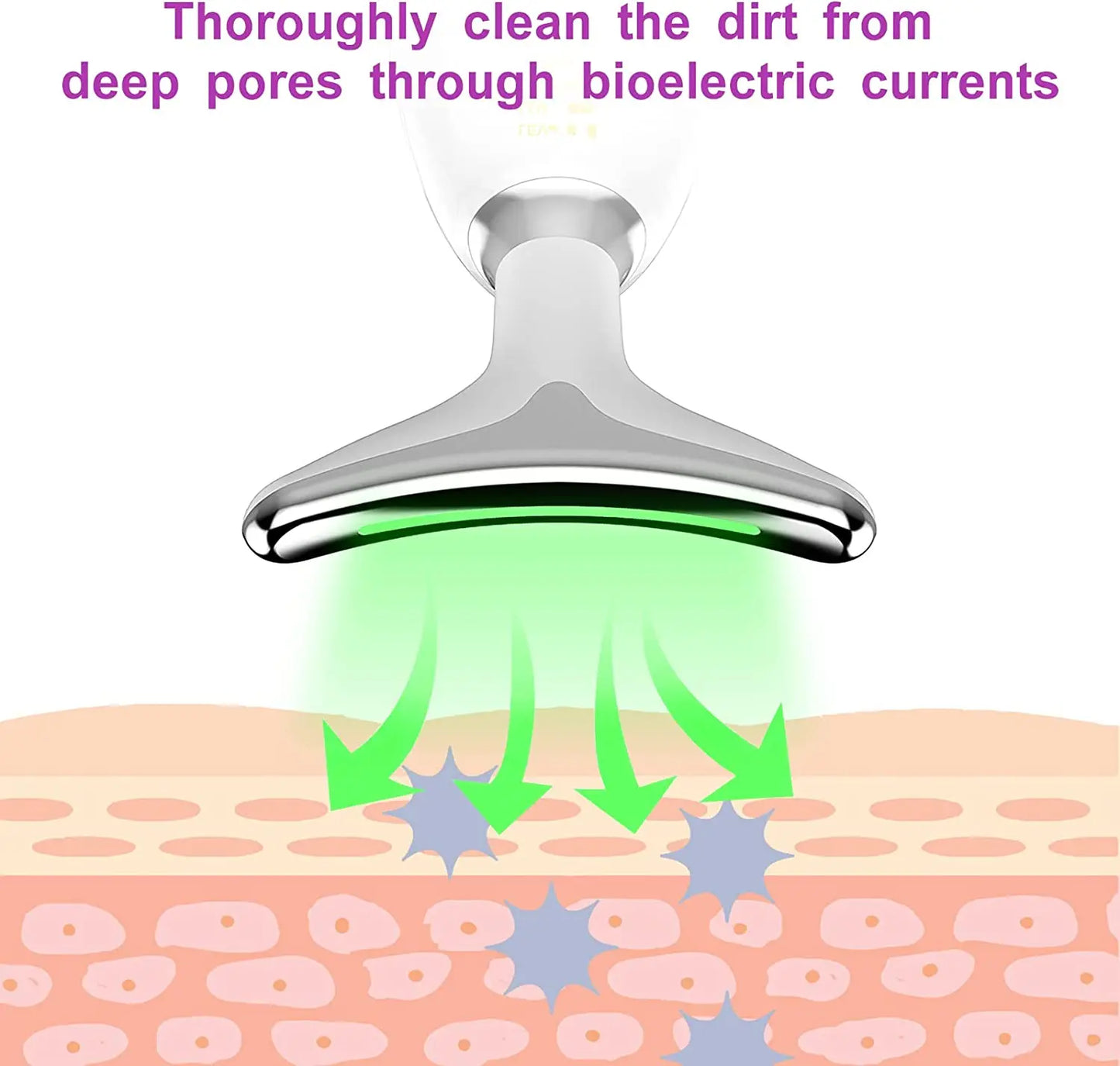 Fitlybuy EMS face massager tool emitting green light to deep clean skin pores via microcurrent technology.