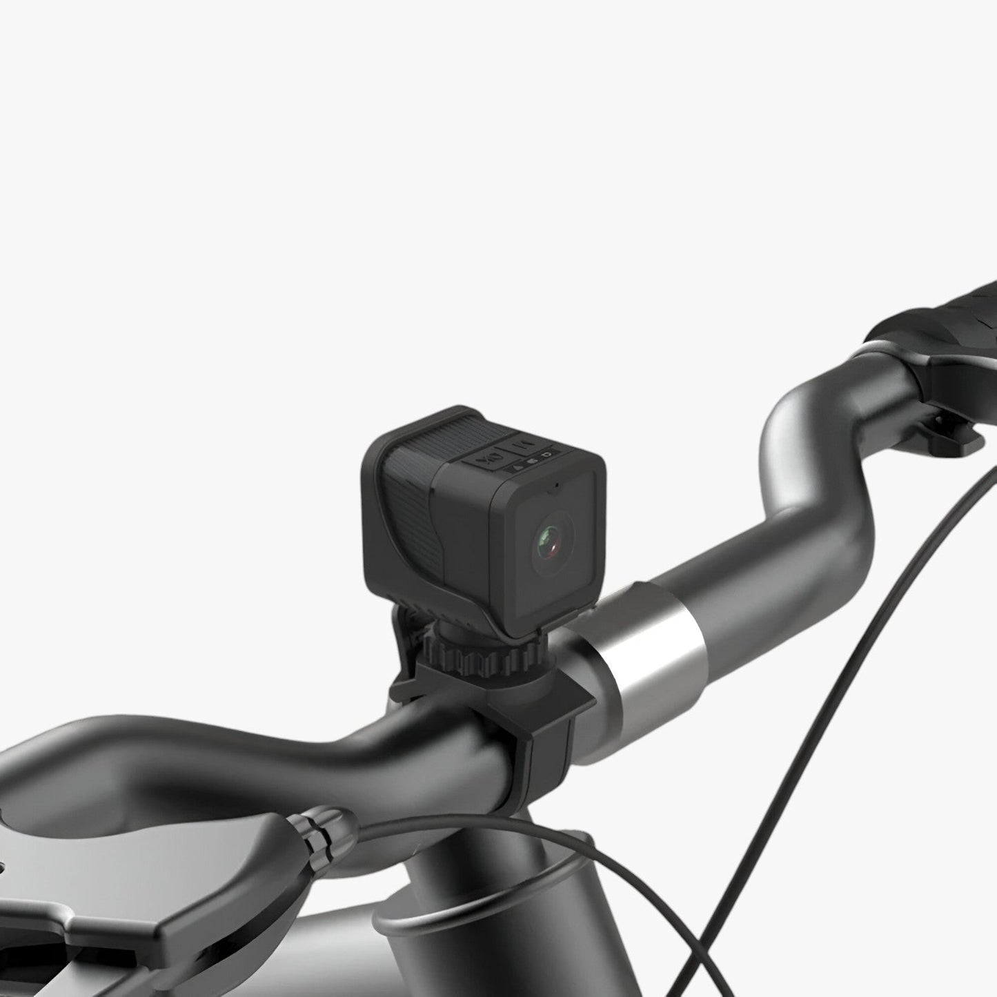Fitlybuy RevCam 1080P waterproof action camera in matte black mounted on a bicycle handlebar.