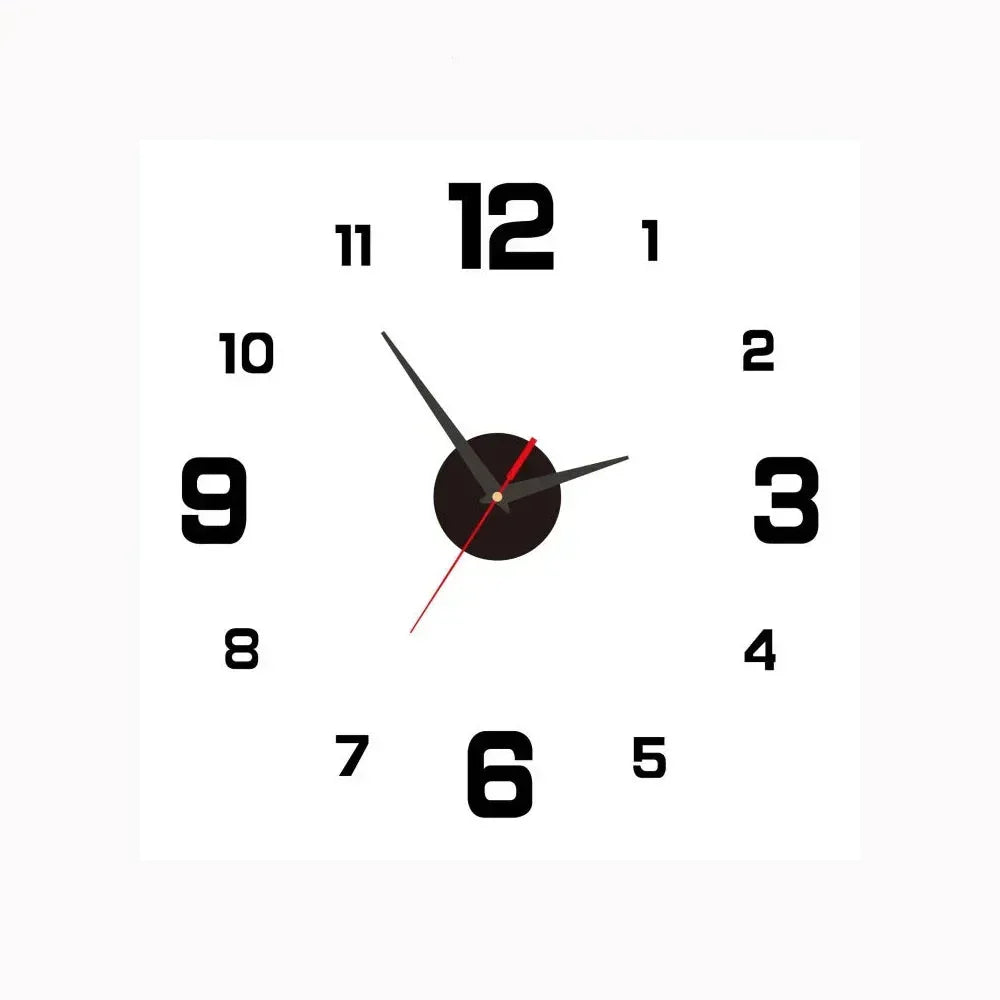 Fitlybuy silent wall clock with a white square background, black block numbers, and sleek black and red hands.