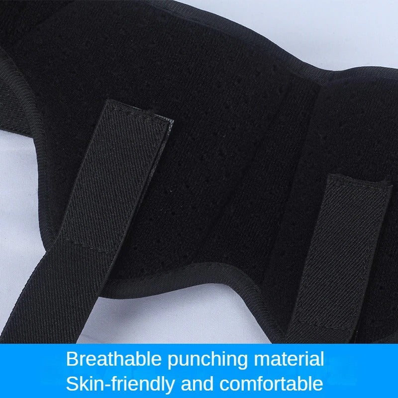 Fitlybuy black breathable hernia support belt with adjustable Velcro compression straps on a white background.