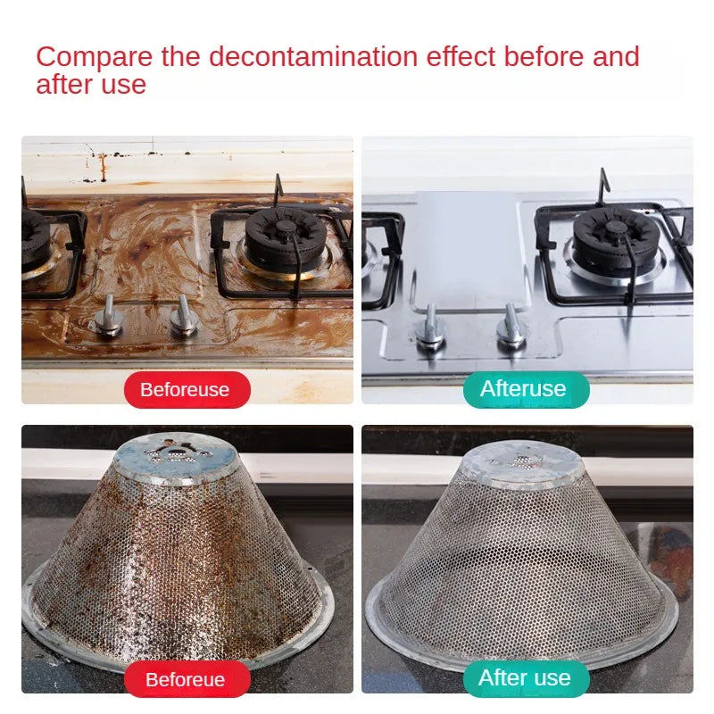 Fitlybuy SteamVolt steam cleaner before and after cleaning demonstration on a greasy gas stove and mesh filter.