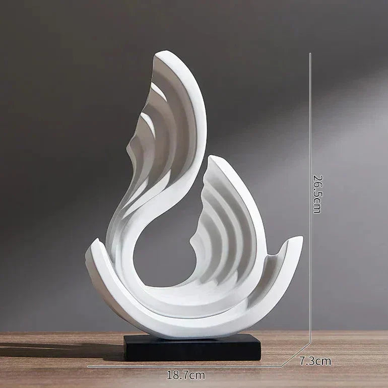 Fitlybuy Ethereal Flow white abstract wavy ornament on black base with 26.5cm height dimensions indicated.