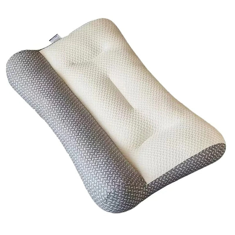 Fitlybuy ergonomic pain relief pillow with white center, gray sides, and adaptive foam contour design.