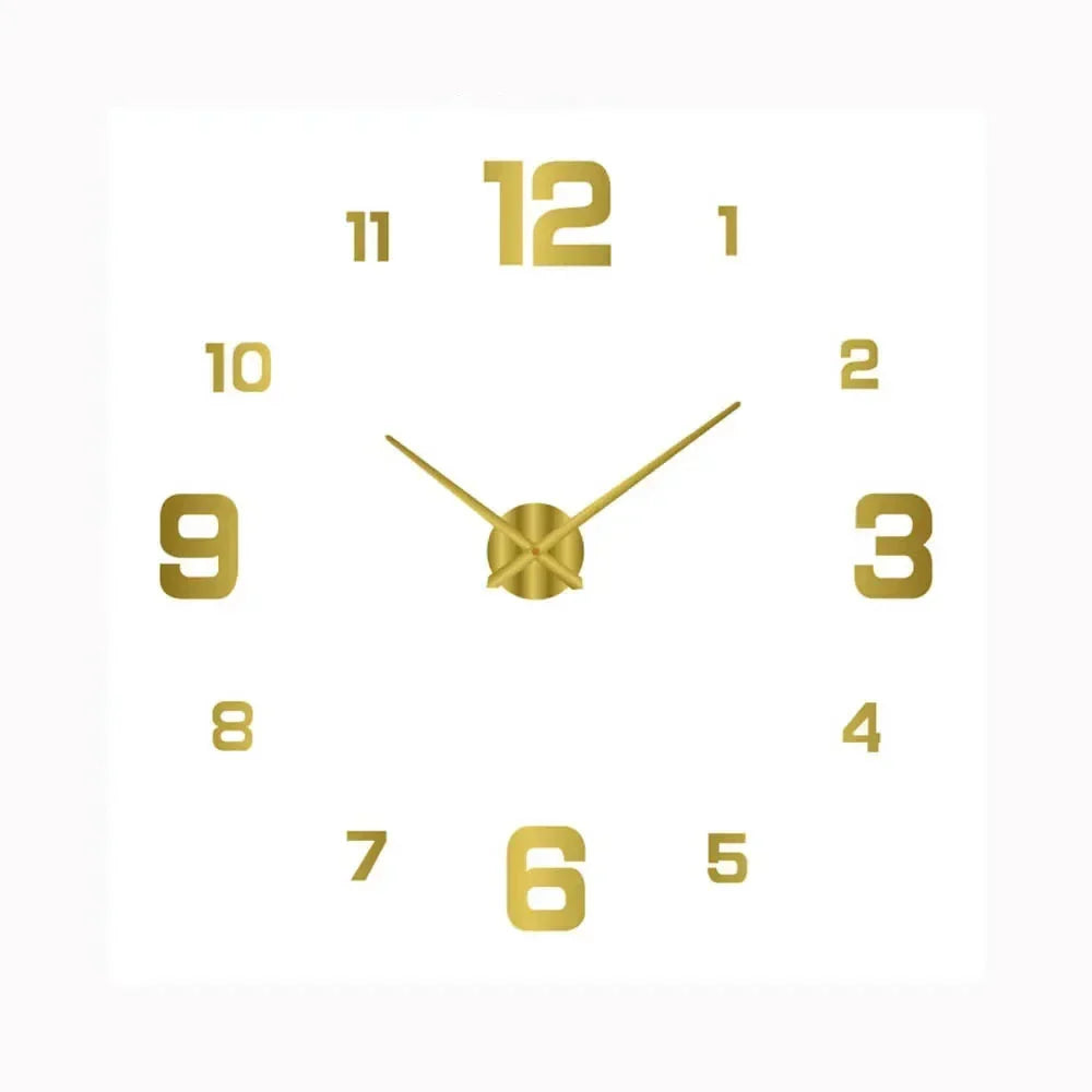 Fitlybuy silent wall clock with gold 3D numbers and hands on a minimalist white background for home or office decor.