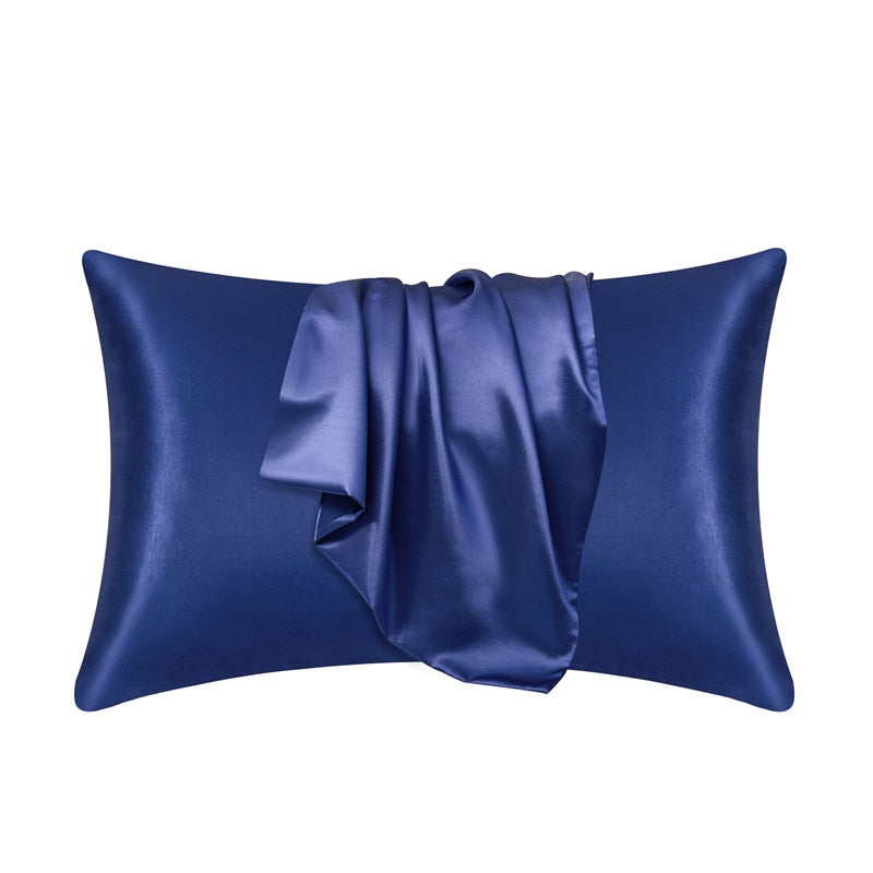 Royal blue Fitlybuy satin pillowcase with soft, lustrous fabric texture, displayed against a plain white background.