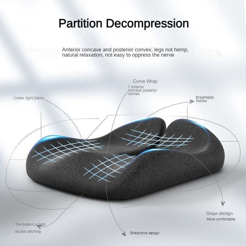 Grey Fitlybuy sciatica cushion featuring ergonomic partition design, slope, and breathable contours for pain relief.