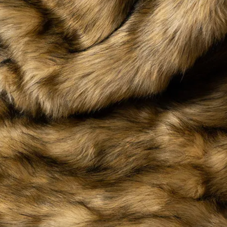 Fitlybuy luxury faux fox fur throw blanket in a tan, brown, and black gradient with a soft, plush, realistic texture.