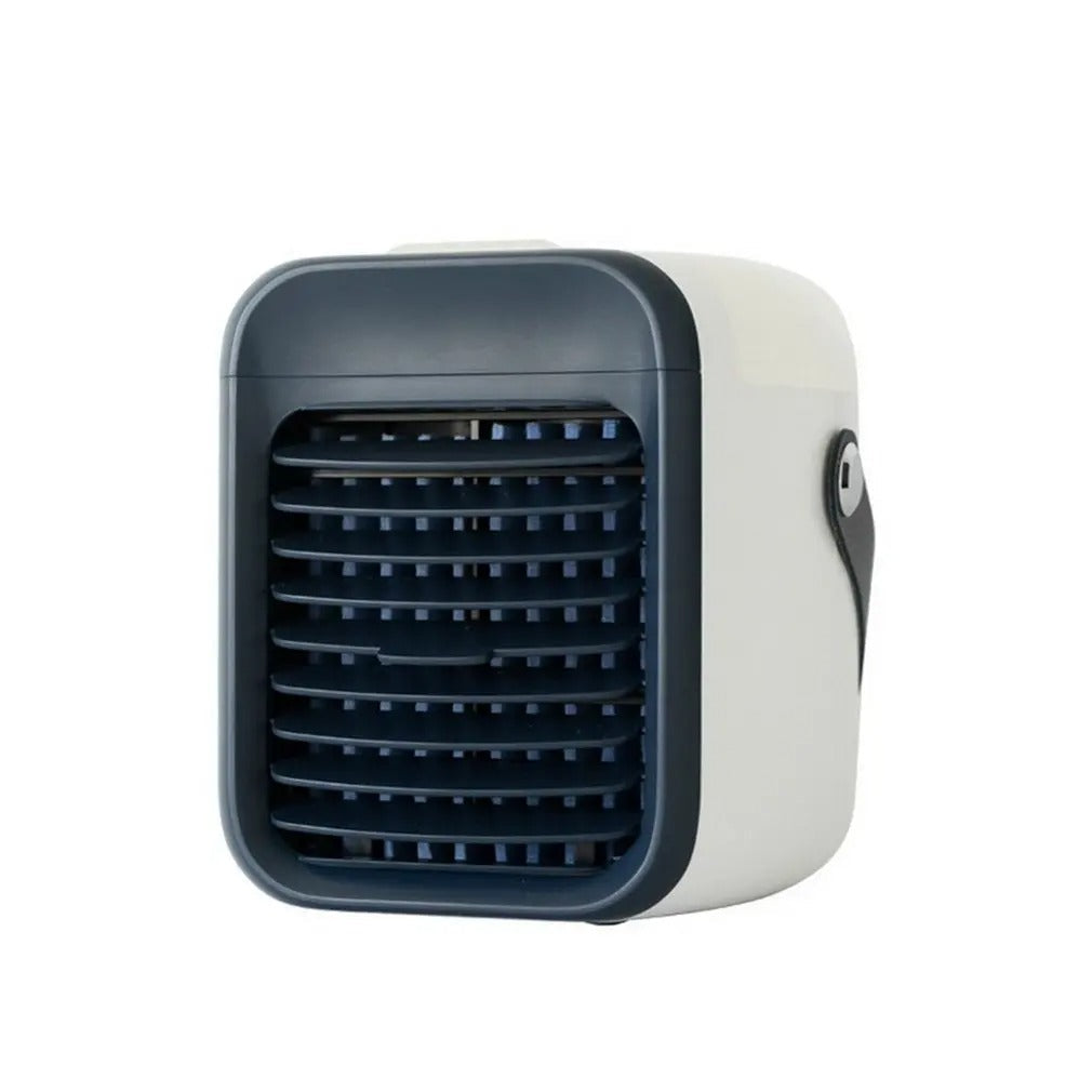Fitlybuy 3-in-1 portable mini air conditioner in white and dark blue with front vents and a side carrying handle.