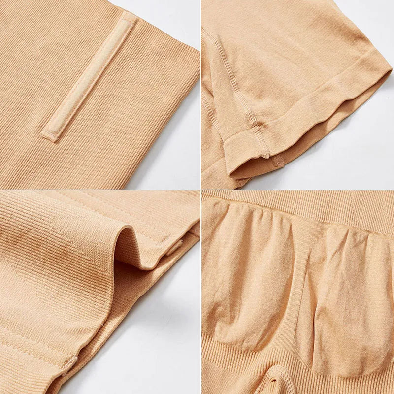 Close-up grid showing nude Fitlybuy Curve Sculptor shapewear with ribbed, seamless, high-compression fabric details.