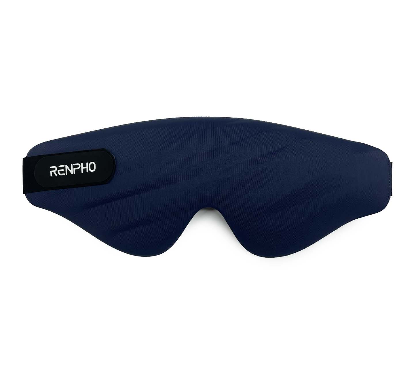 Navy blue RENPHO memory foam sleep mask isolated on a white background. Lightweight, contoured design for blackout.