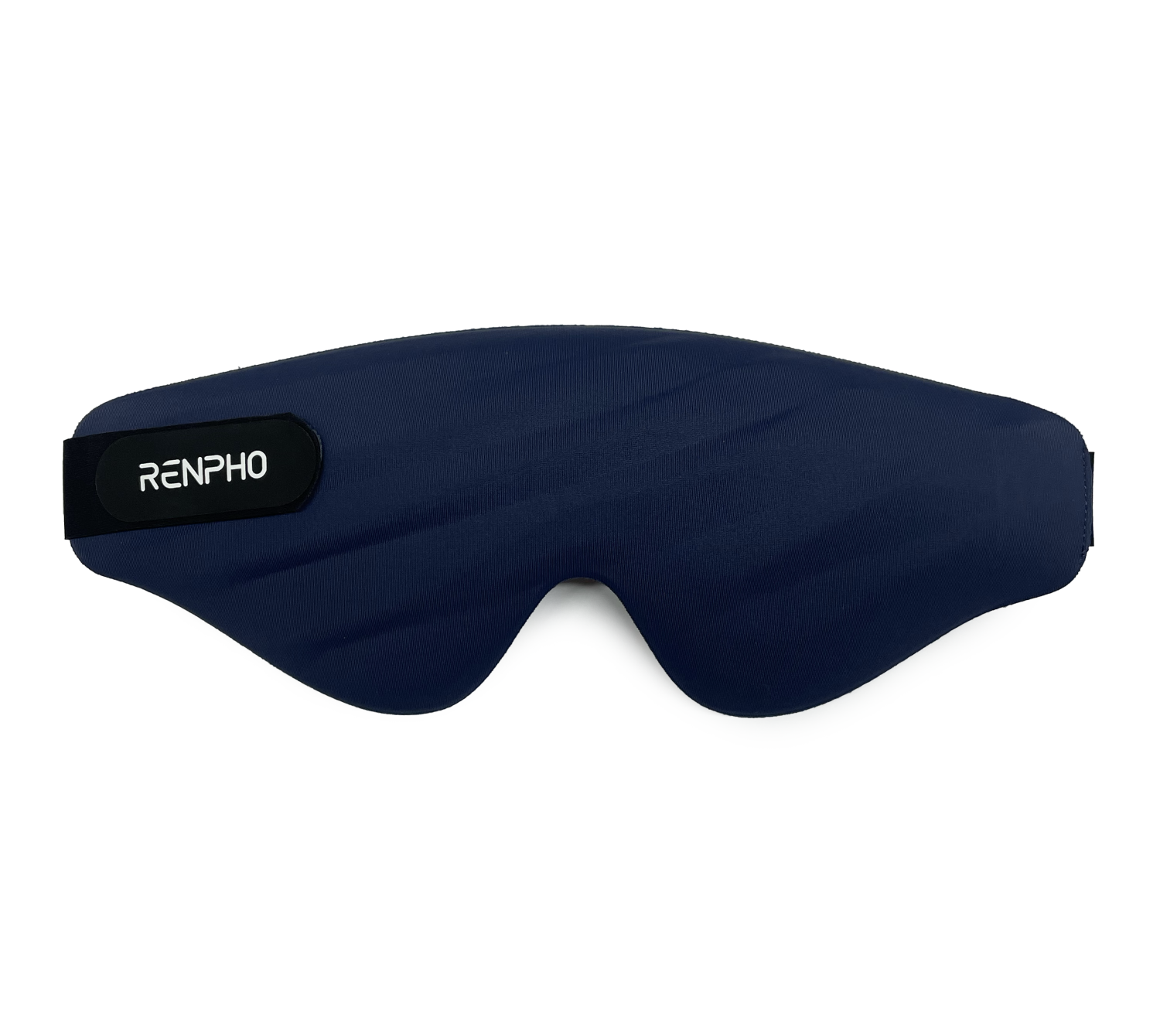 Navy blue RENPHO memory foam sleep mask isolated on a white background. Lightweight, contoured design for blackout.