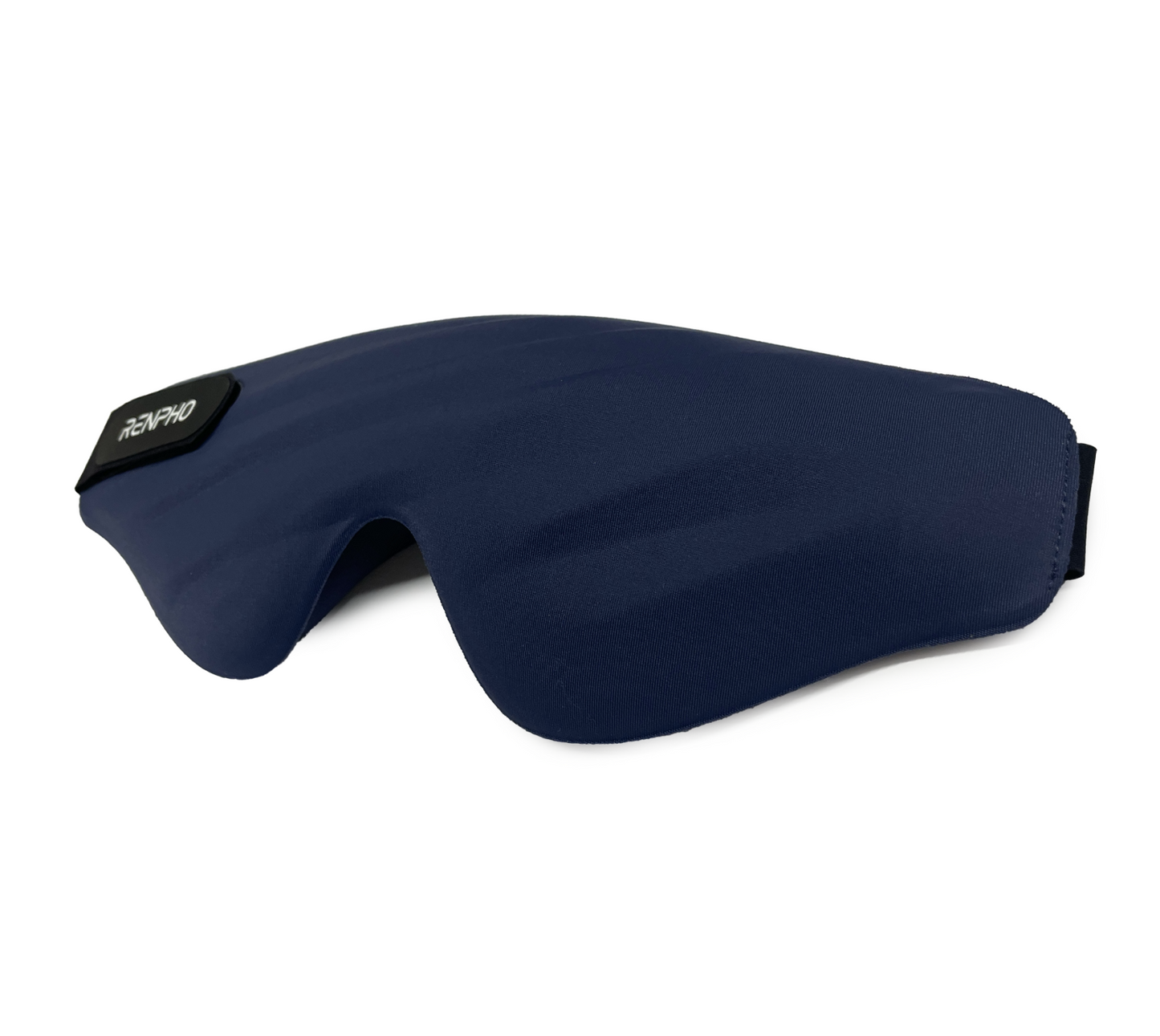 Navy blue RENPHO memory foam sleep mask with contoured design, isolated on a white background.