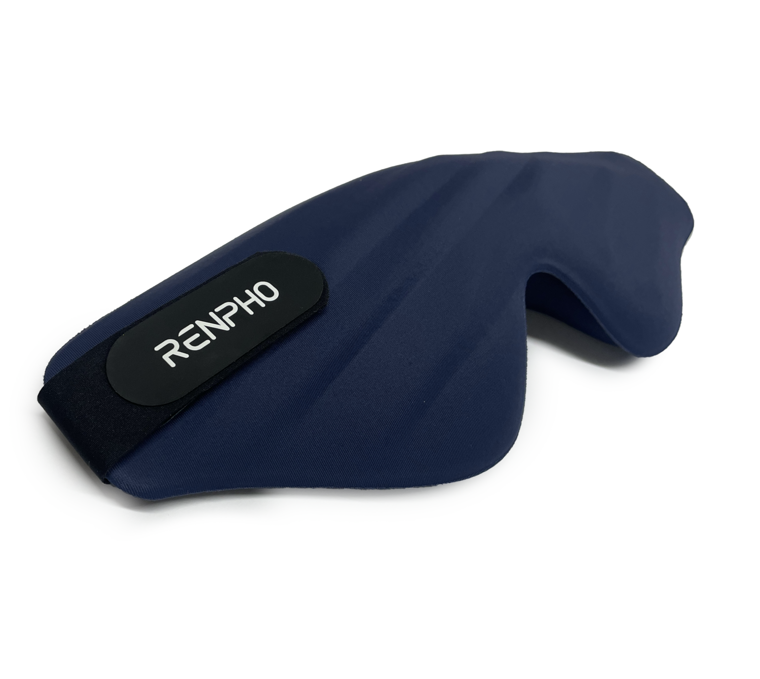 Navy blue memory foam sleep mask with a black "RENPHO" branded strap on a plain white background.