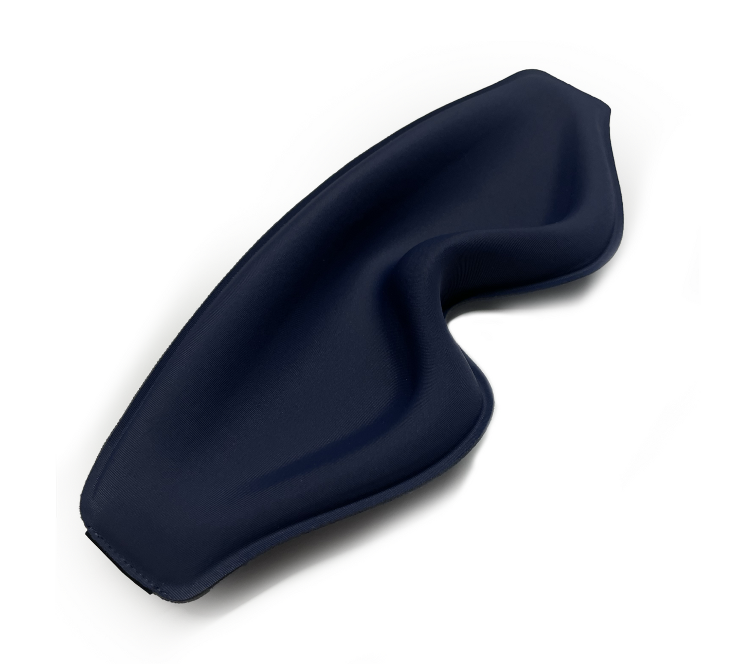 Dark blue Fitlybuy EyeSnooze Lite memory foam sleep mask with contoured, pressure-free eye cups on a white background.
