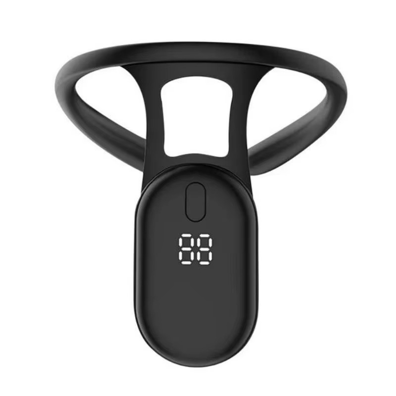 Black Fitlybuy SmartSense posture trainer with a digital LED display and adjustable shoulder-loop strap.