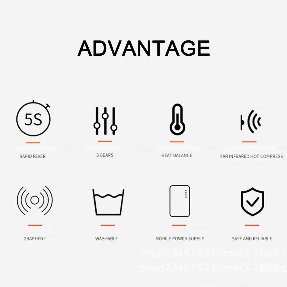 Fitlybuy heated cushion features: 5s heating, 3 gears, far-infrared, graphene tech, washable, and USB power support.