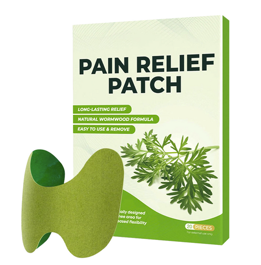 Fitlybuy herbal knee pain relief patches in a green box of 20 pieces featuring natural wormwood formula.