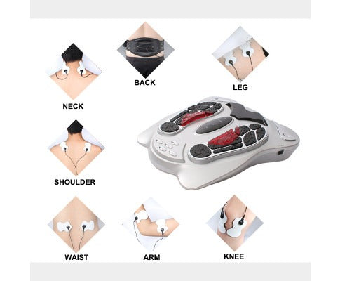 Fitlybuy electromagnetic silver foot massager with WaveTech therapy and electrode pads for full-body pain relief.