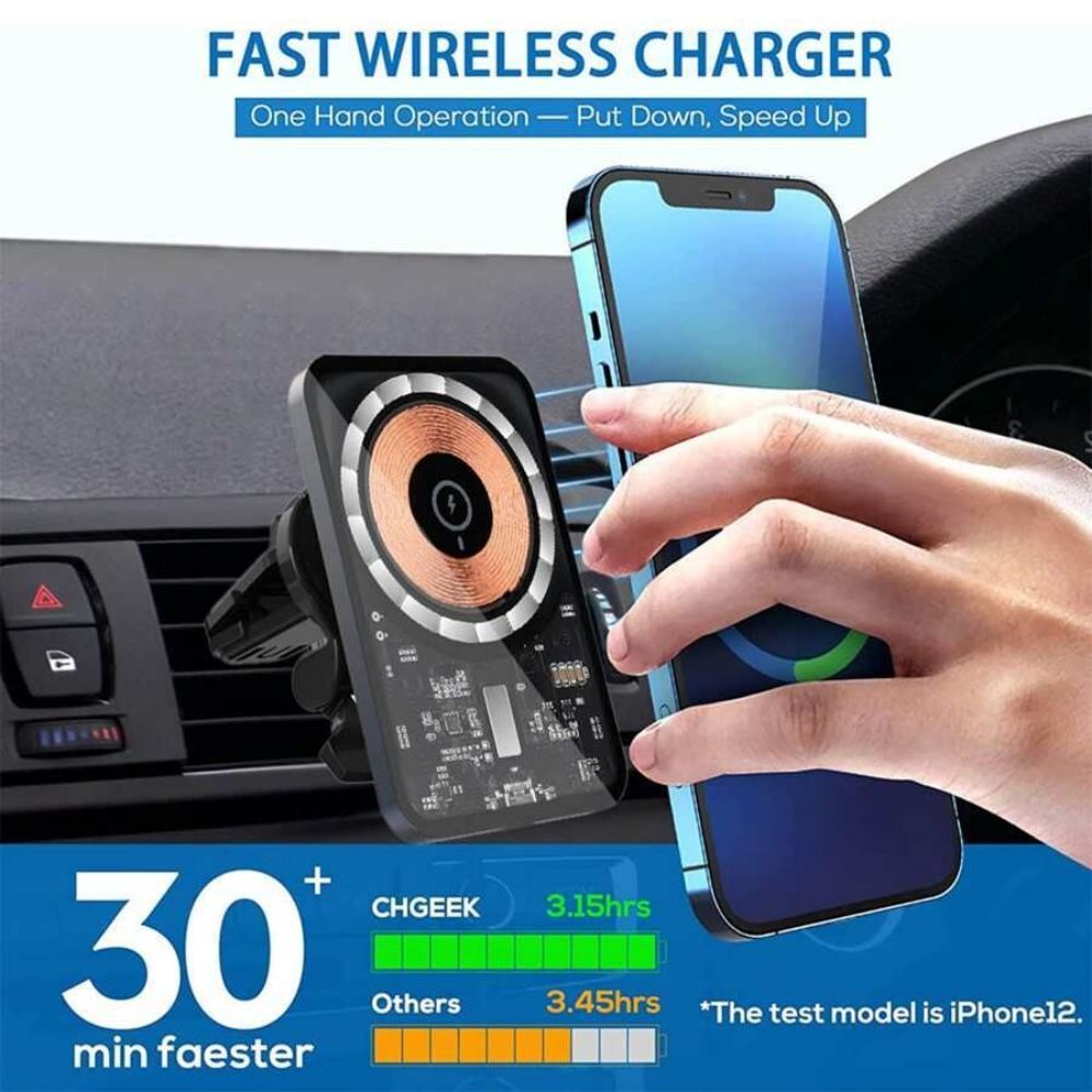 Powerpulse 15W Magnetic Car Wireless Charger – Vent Mount, MagSafe