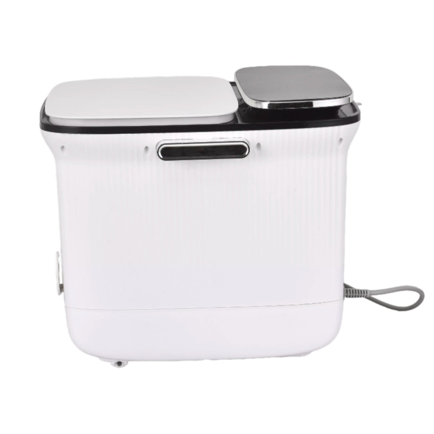 Fitlybuy white automatic foot spa massager with dual lids and heating technology on a plain white background.