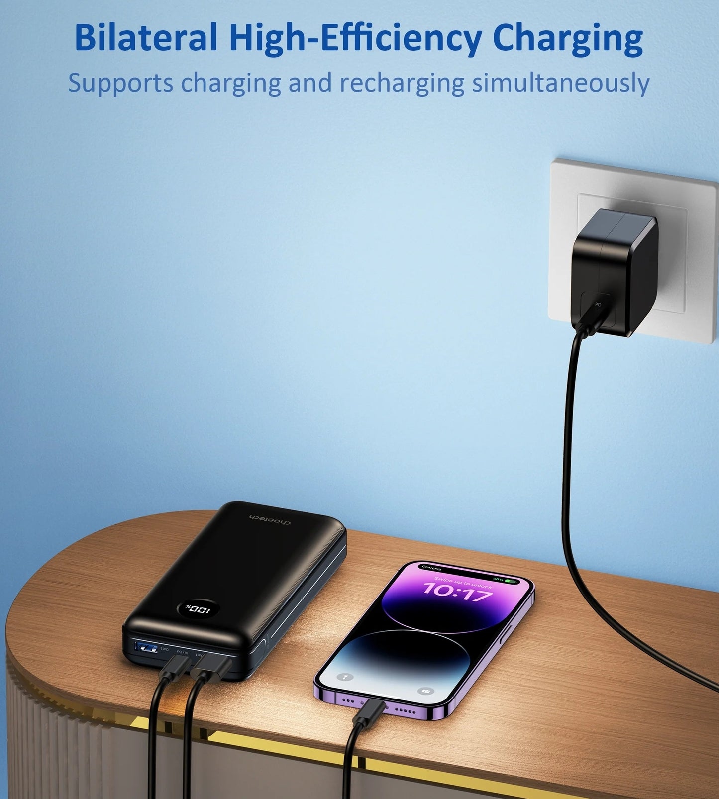 Powerpulse Choetech 20000mAh Power Bank - 45W PD, 3-Port Fast Charging