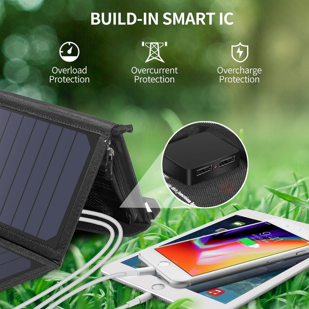 Powerpulse Choetech 19W Solar Panel Charger - Dual USB, Fast Charging for Camping