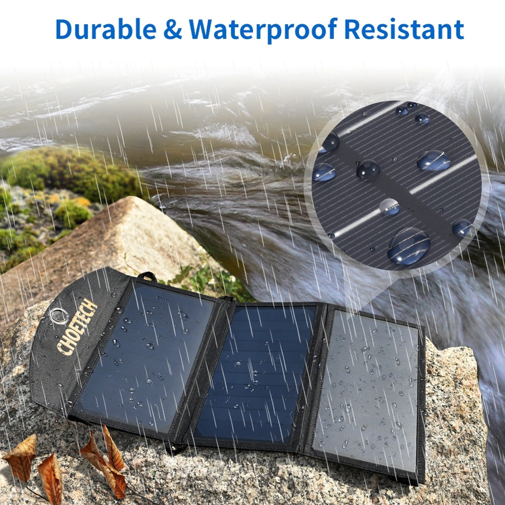 Powerpulse Choetech 19W Solar Panel Charger - Dual USB, Fast Charging for Camping
