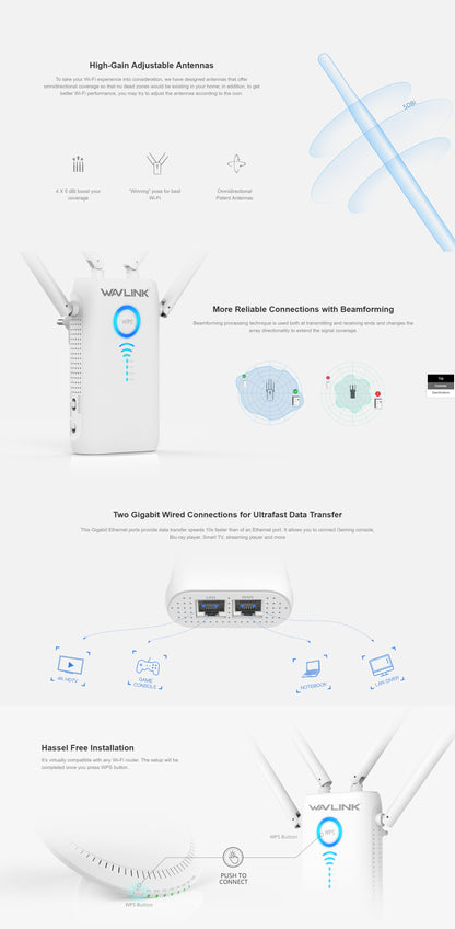 Extender X Wavlink WiFi Extender - Dual Gigabit Ports