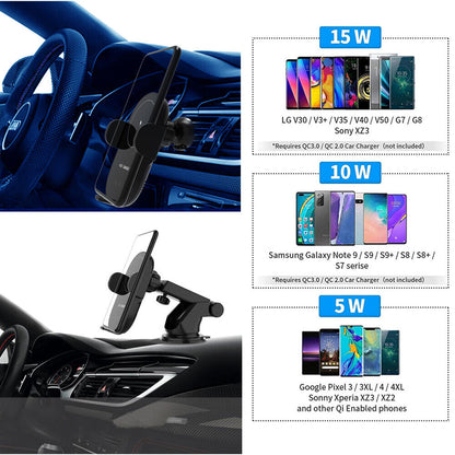Chargerchic Automatic Wireless Car Charger Mount - Fast Qi Charging, 360° Rotation