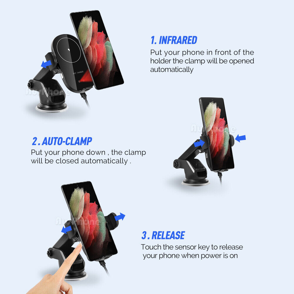 Chargerchic Automatic Wireless Car Charger Mount - Fast Qi Charging, 360° Rotation